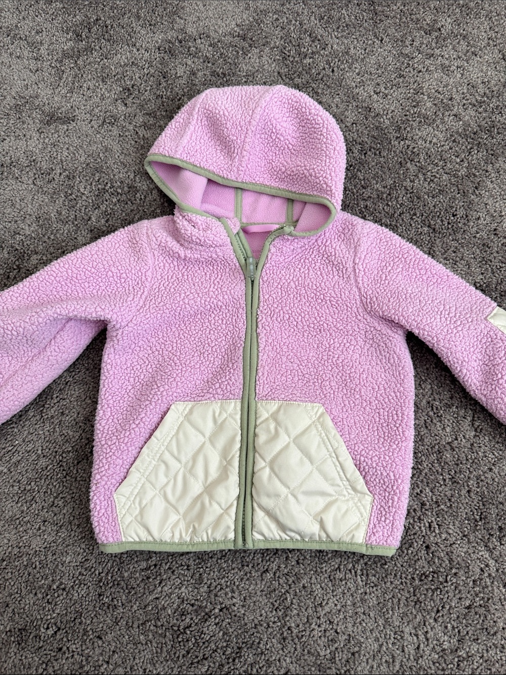 Cat & Jack Lavender Sherpa Hoodie with Cream Quilted Pockets